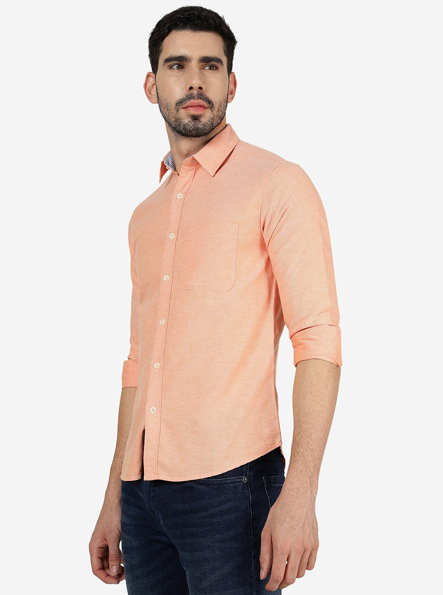 Orange Solid Slim Fit Casual Shirt | Greenfibre