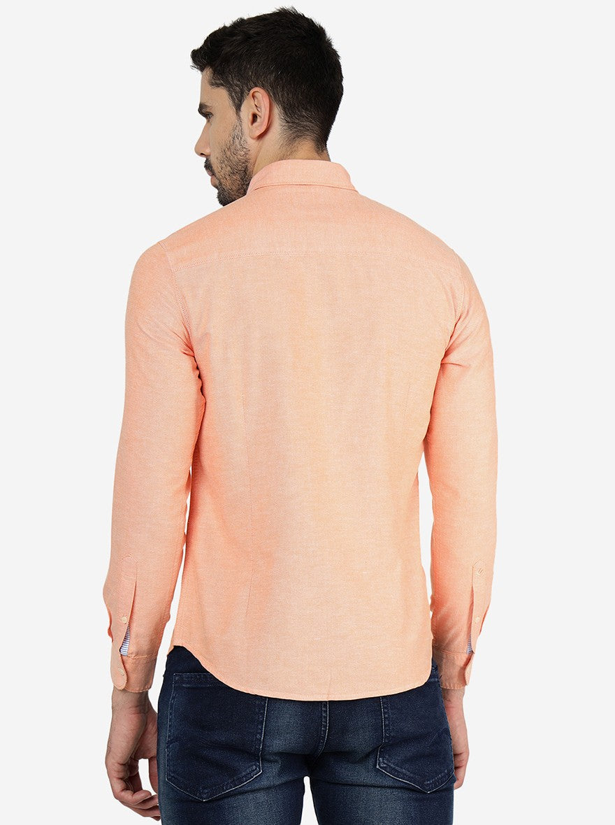 Orange Solid Slim Fit Casual Shirt | Greenfibre