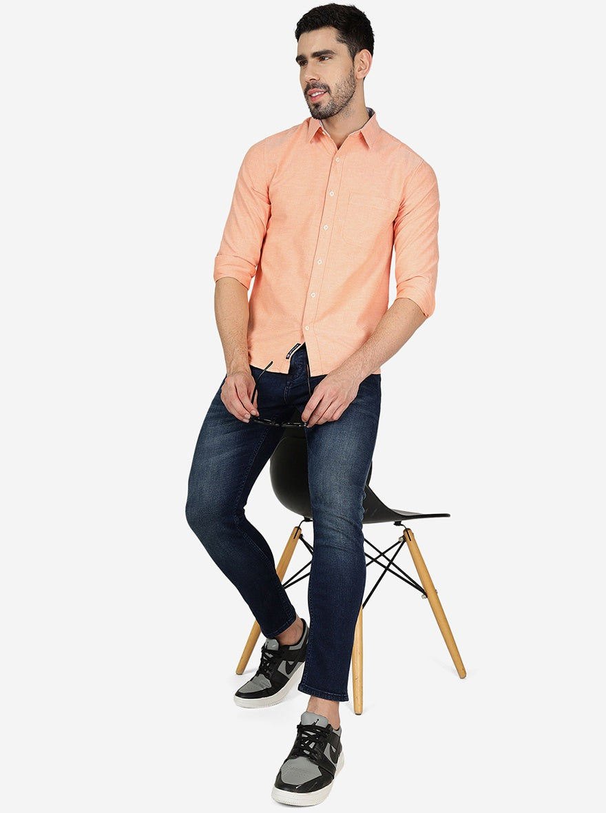 Orange Solid Slim Fit Casual Shirt | Greenfibre