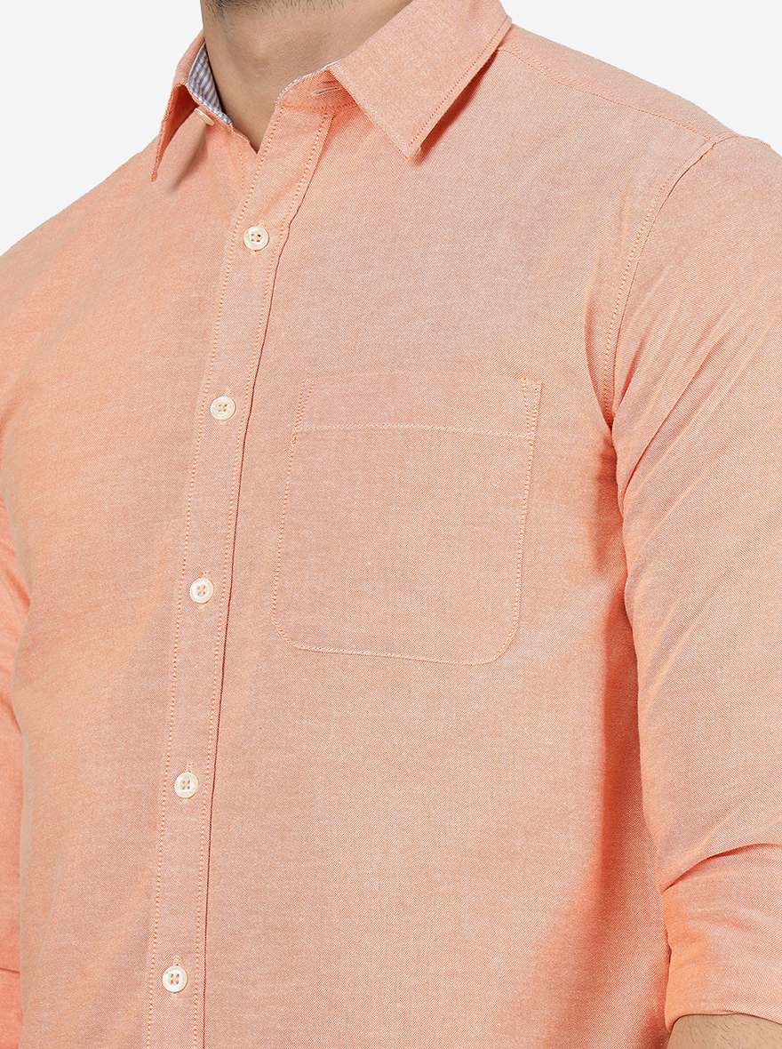 Orange Solid Slim Fit Casual Shirt | Greenfibre