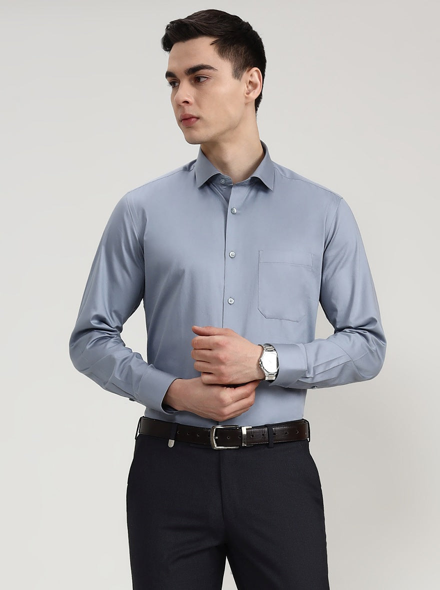 Sky Blue Solid Slim Fit Formal Shirt | Greenfibre
