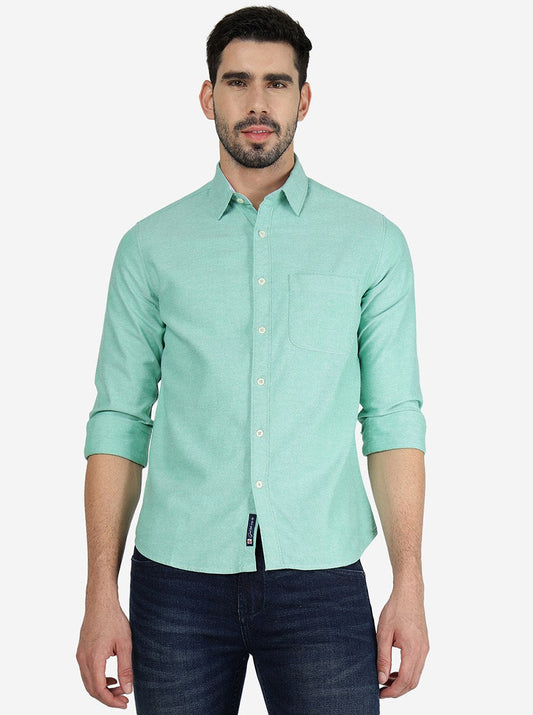 Green Solid Slim Fit Casual Shirt | Greenfibre