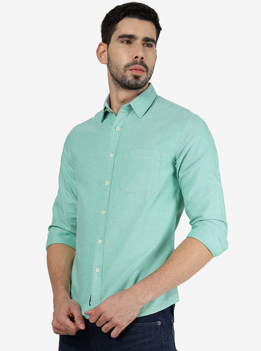 Green Solid Slim Fit Casual Shirt | Greenfibre