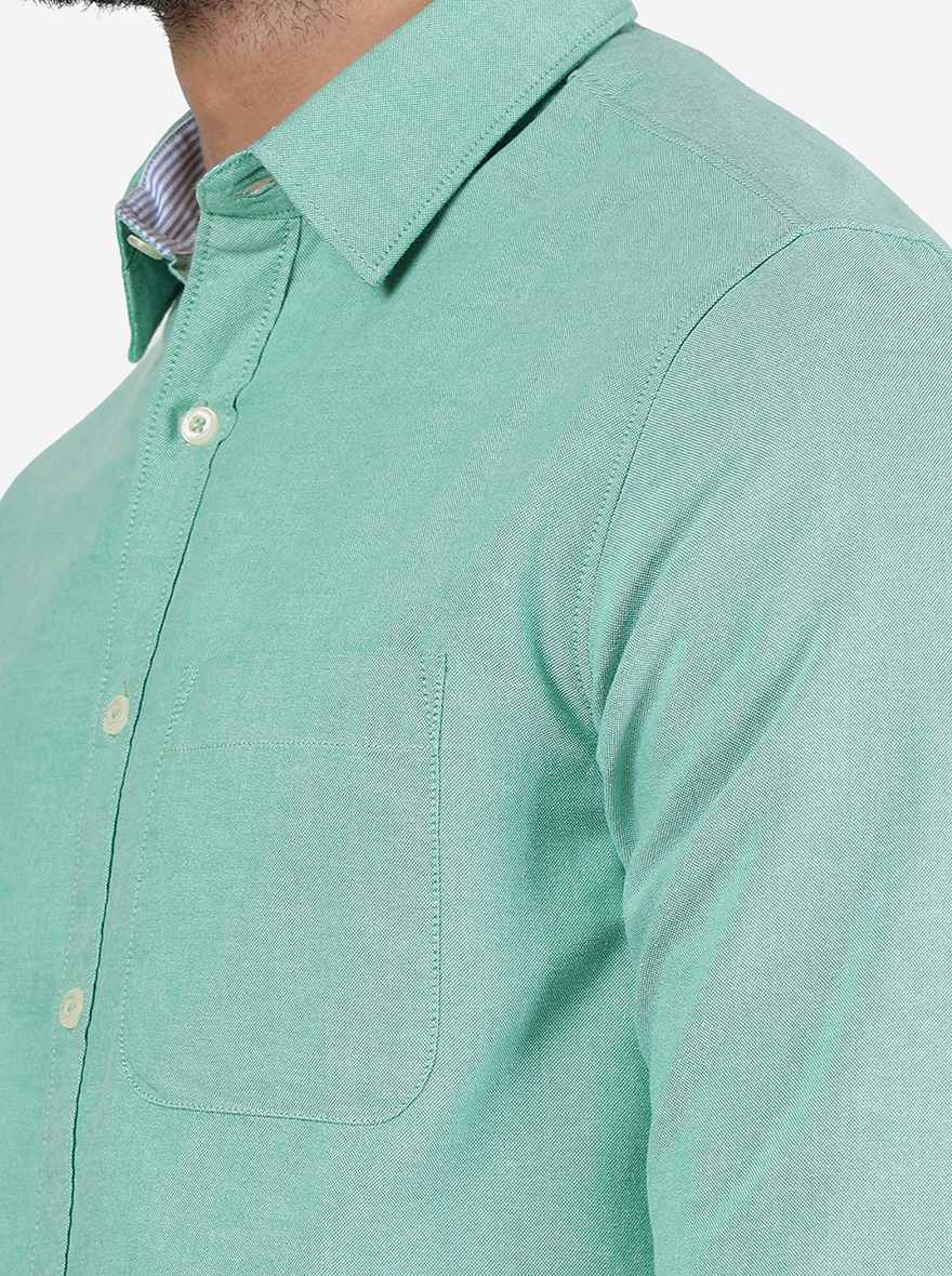 Green Solid Slim Fit Casual Shirt | Greenfibre