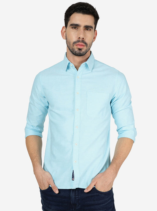 Sky Blue Solid Slim Fit Casual Shirt | Greenfibre