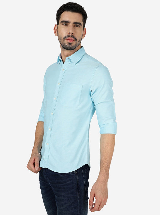 Sky Blue Solid Slim Fit Casual Shirt | Greenfibre