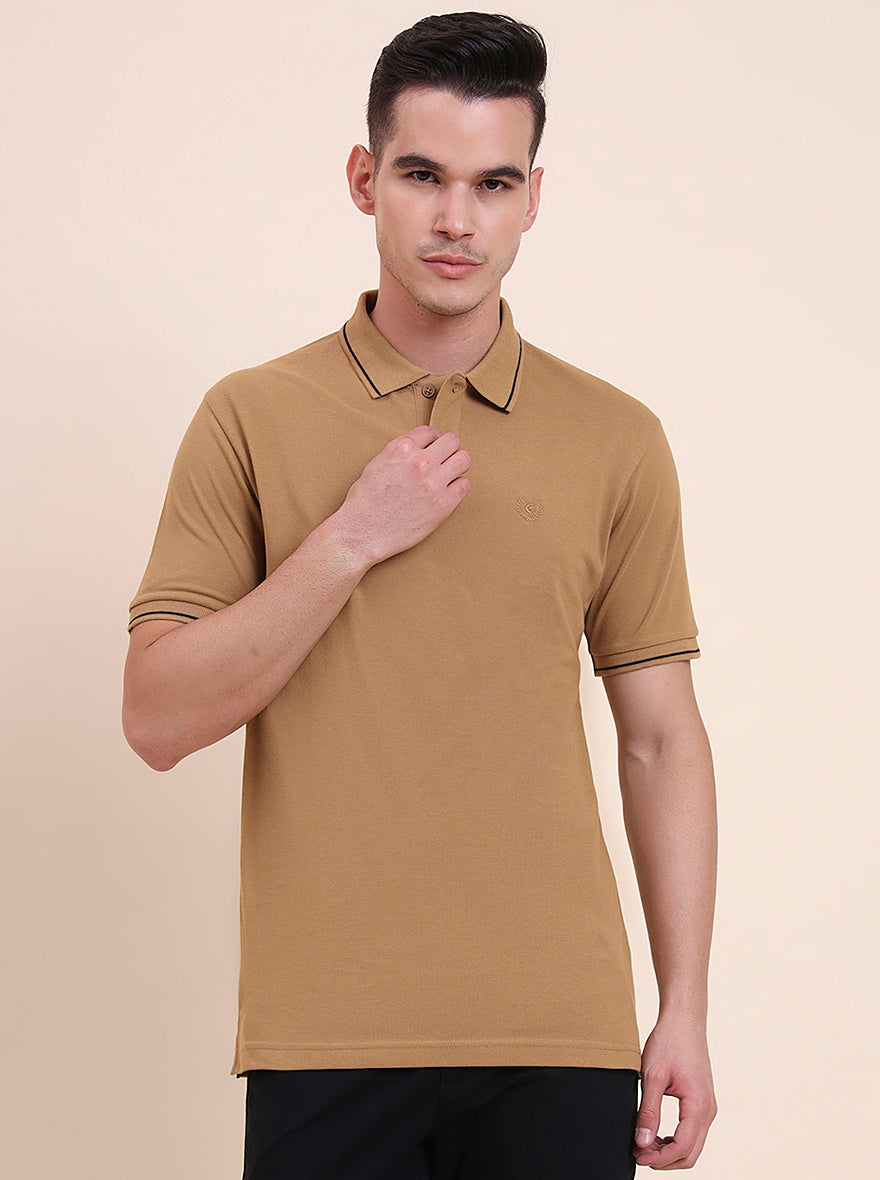Camel Brown Solid Slim Fit Polo T-Shirt | Greenfibre