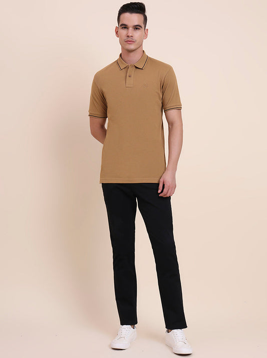 Camel Brown Solid Slim Fit Polo T-Shirt | Greenfibre