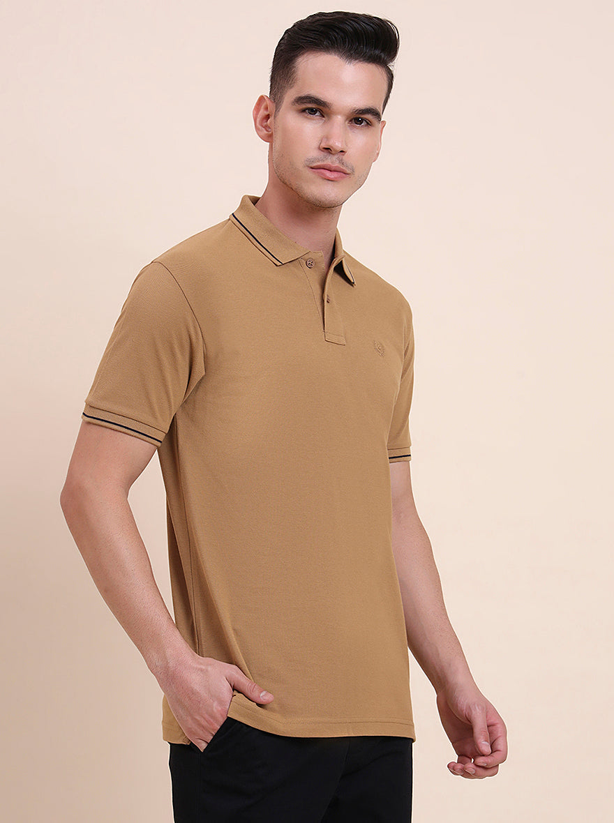 Camel Brown Solid Slim Fit Polo T-Shirt | Greenfibre