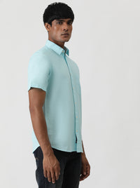 Sky Blue Solid Slim Fit Casual Shirt | Greenfibre