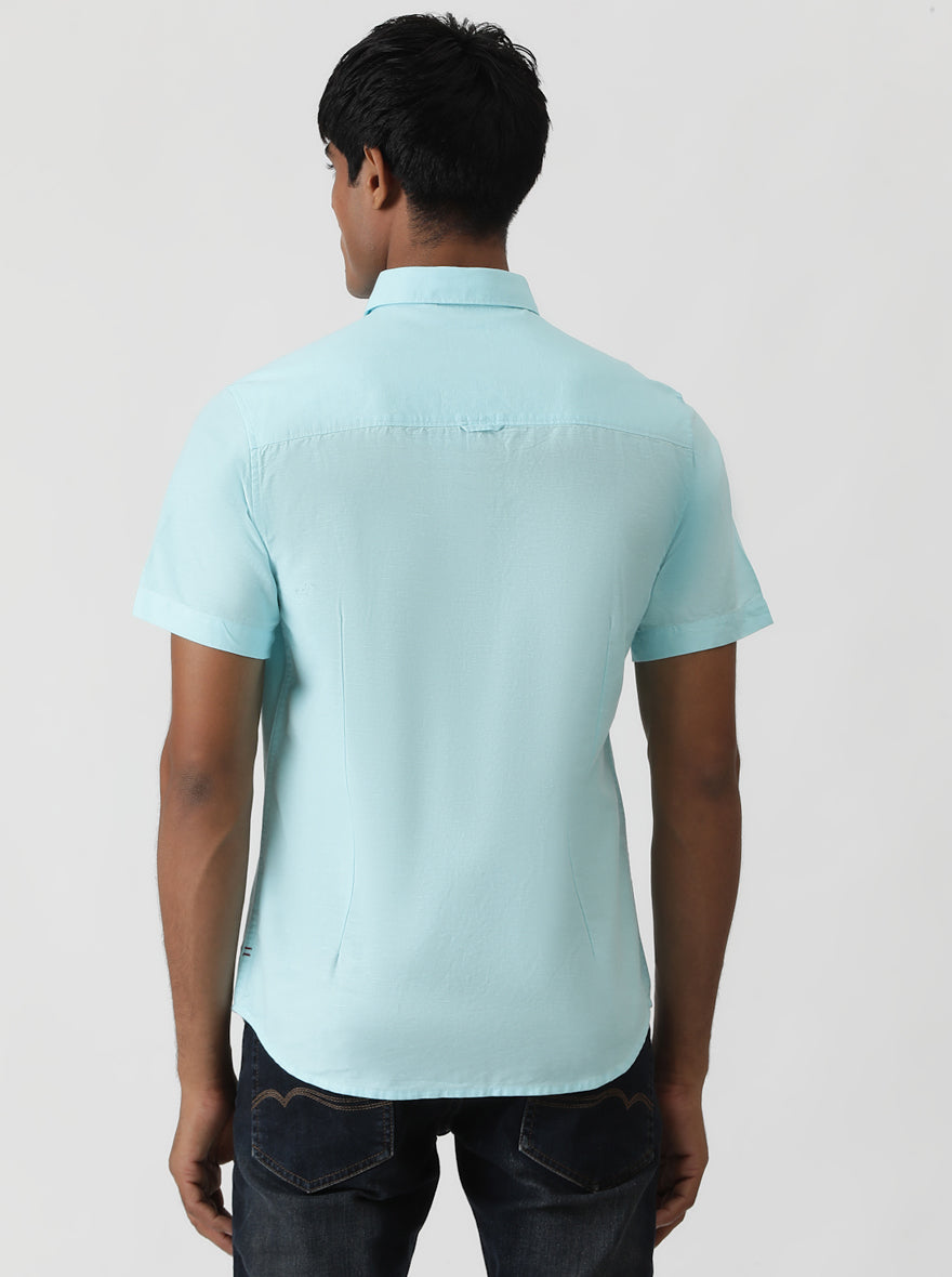 Sky Blue Solid Slim Fit Casual Shirt | Greenfibre