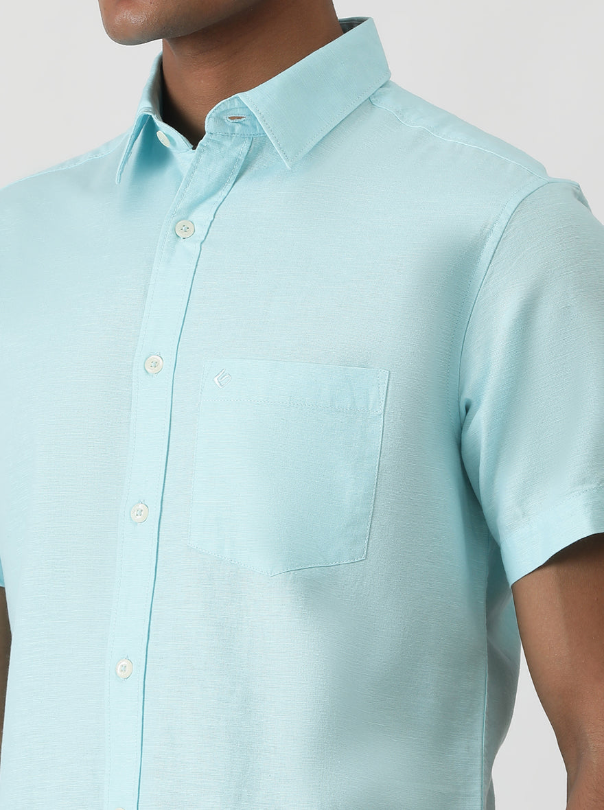 Sky Blue Solid Slim Fit Casual Shirt | Greenfibre