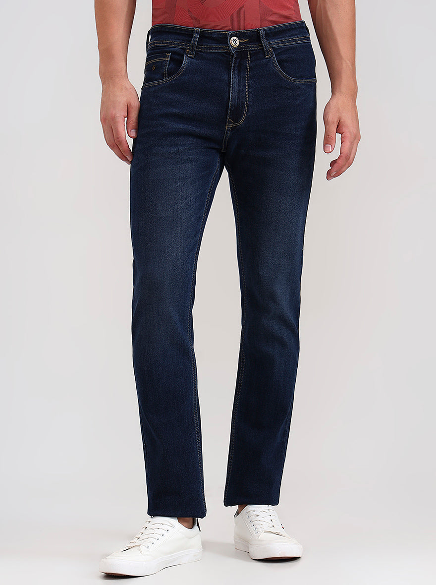 Dark Indigo Blue Washed Slim Fit Jeans | Greenfibre