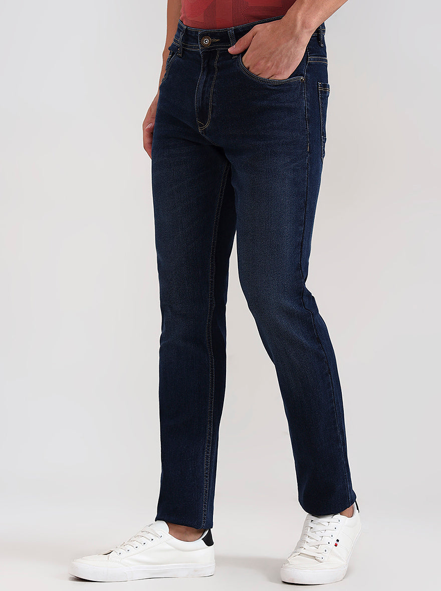 Dark Indigo Blue Washed Slim Fit Jeans | Greenfibre