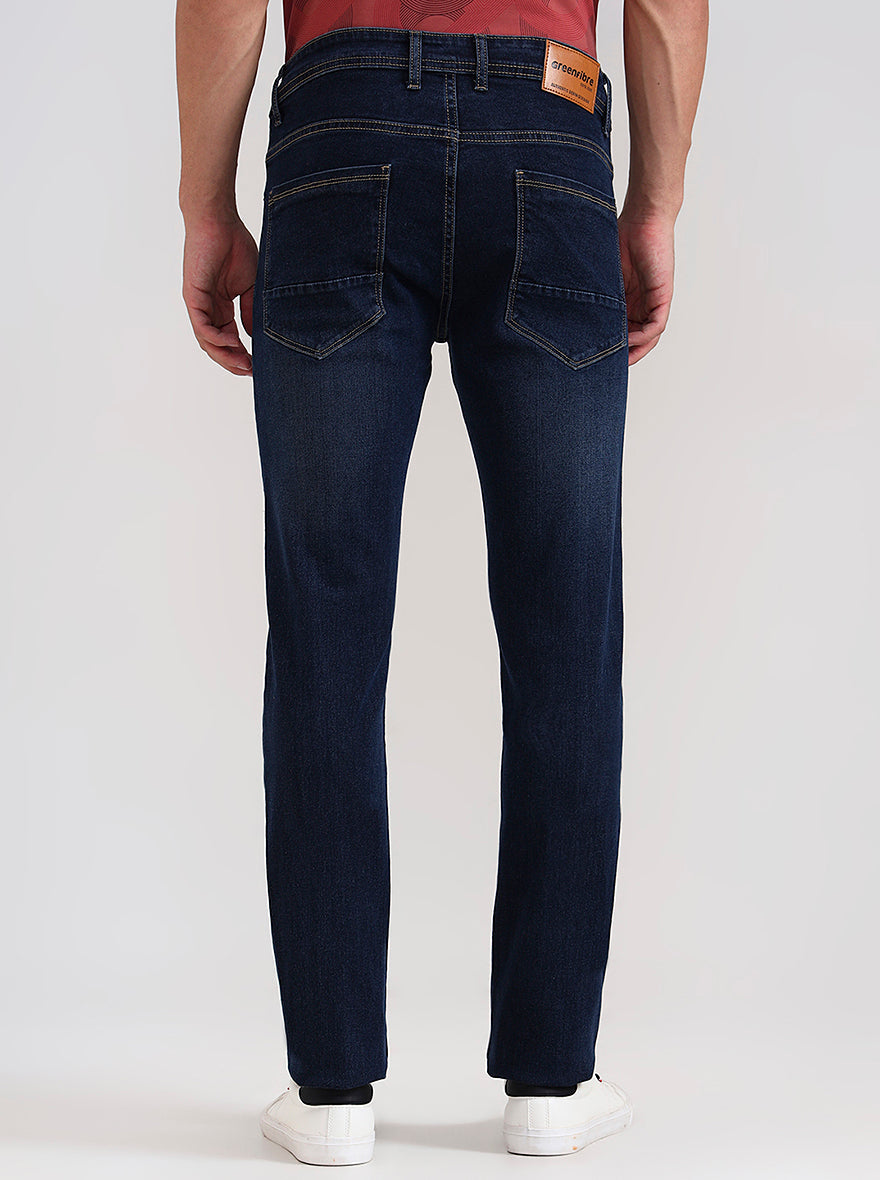 Dark Indigo Blue Washed Slim Fit Jeans | Greenfibre