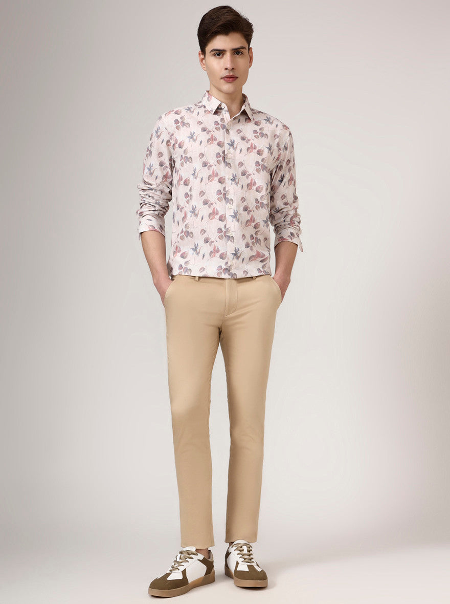 Camel Beige Solid Super Slim Fit Casual Trouser | Greenfibre