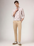 Camel Beige Solid Super Slim Fit Casual Trouser | Greenfibre