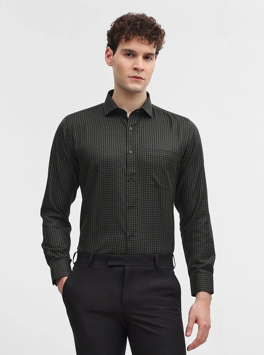 Green Checked Slim Fit Formal Shirt | Greenfibre