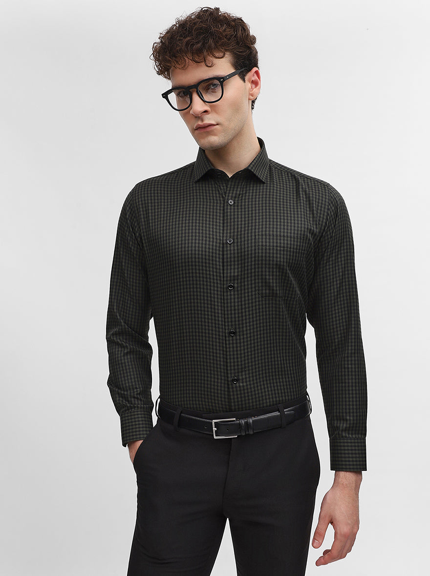 Green Checked Slim Fit Formal Shirt | Greenfibre