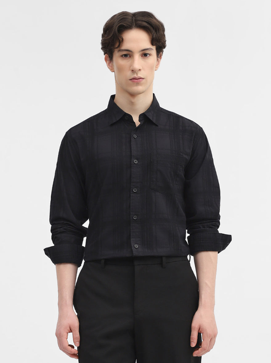 Black Checked Slim Fit Casual Shirt | Greenfibre