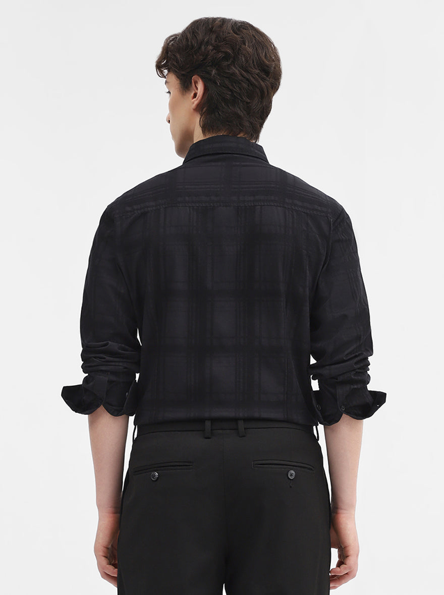 Black Checked Slim Fit Casual Shirt | Greenfibre