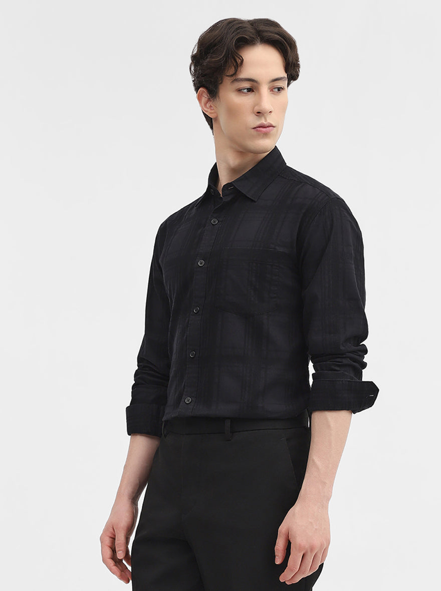 Black Checked Slim Fit Casual Shirt | Greenfibre