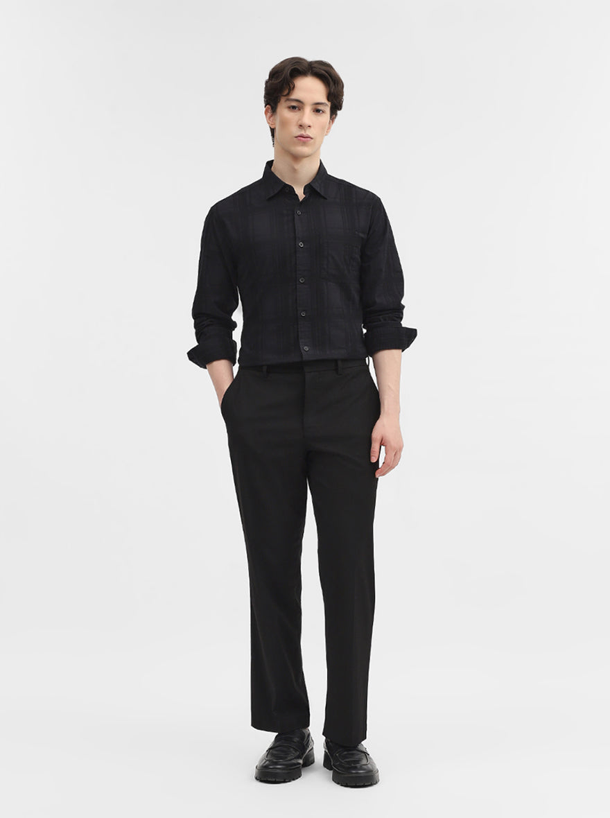 Black Checked Slim Fit Casual Shirt | Greenfibre