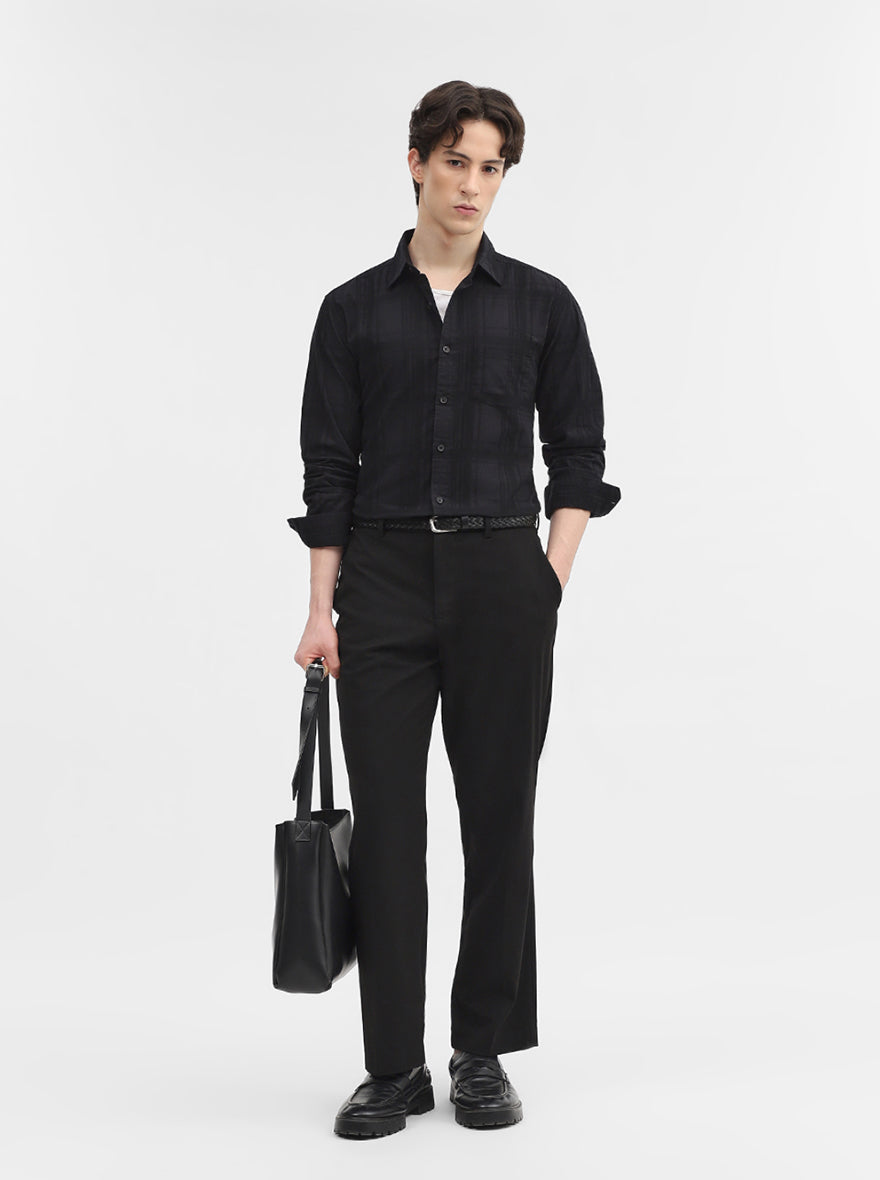 Black Checked Slim Fit Casual Shirt | Greenfibre