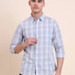 Light Blue Checked Slim Fit Casual Shirt | Greenfibre