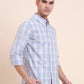 Light Blue Checked Slim Fit Casual Shirt | Greenfibre