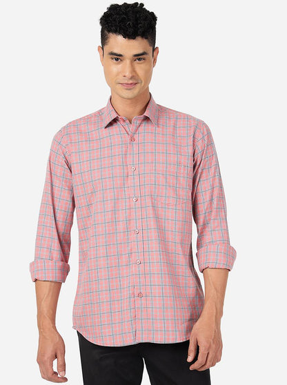 Rose Pink Checked Slim Fit Semi Casual Shirt | Greenfibre