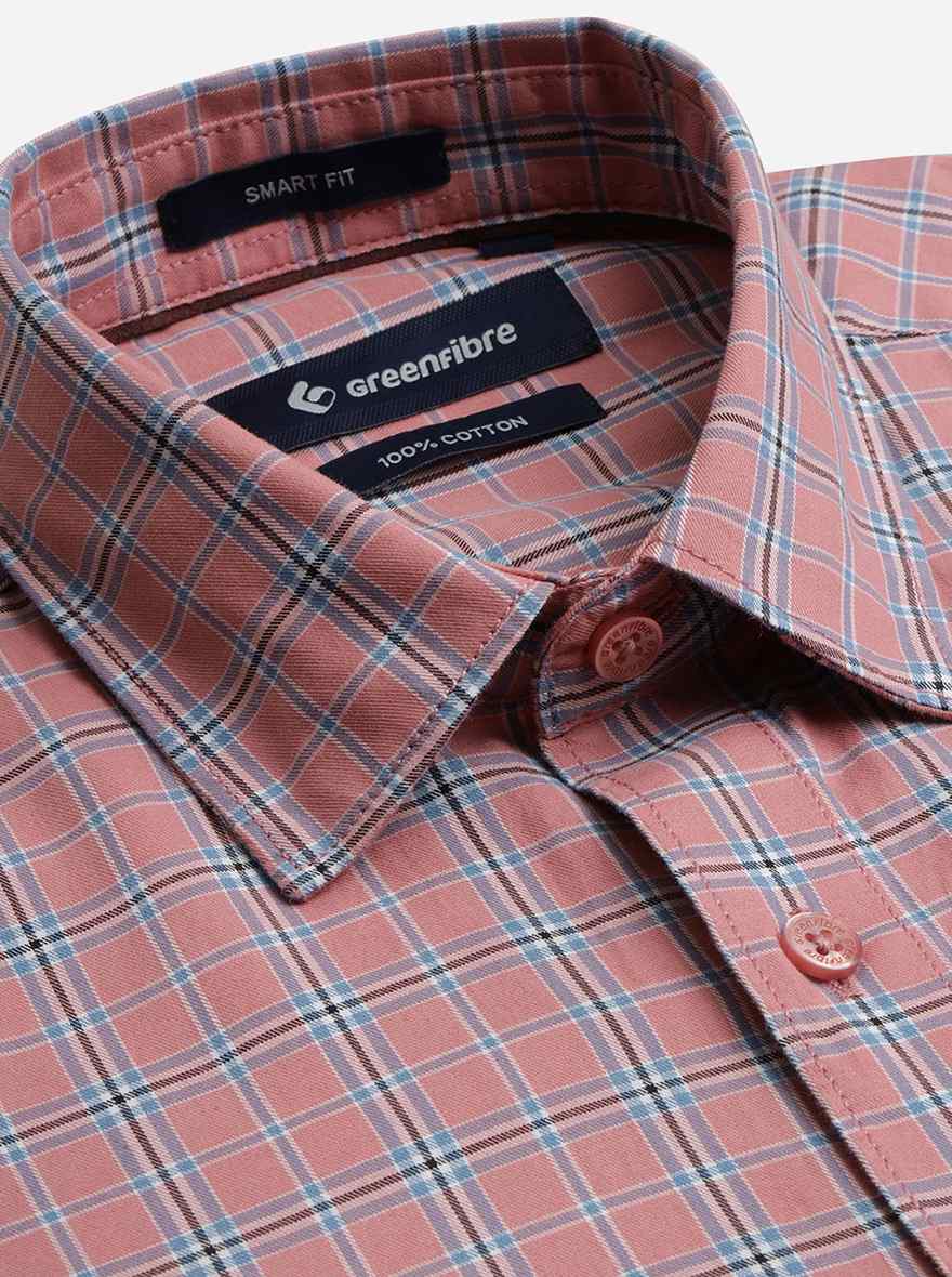 Rose Pink Checked Slim Fit Semi Casual Shirt | Greenfibre