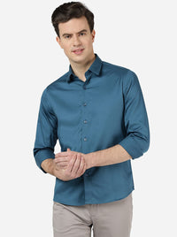 Lyons Blue Solid Slim Fit Casual Shirt | Greenfibre