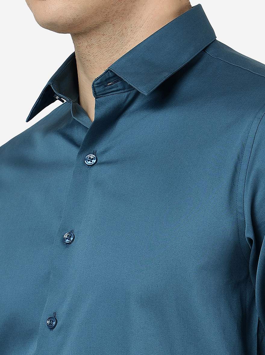 Lyons Blue Solid Slim Fit Casual Shirt | Greenfibre