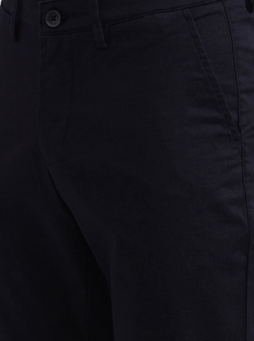 Navy Blue Solid Neo Fit Casual Trouser | Greenfibre