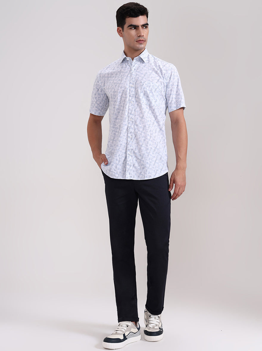 Navy Blue Solid Neo Fit Casual Trouser | Greenfibre