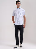 Navy Blue Solid Neo Fit Casual Trouser | Greenfibre