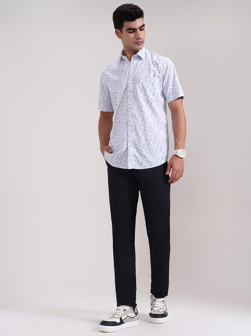 Navy Blue Solid Neo Fit Casual Trouser | Greenfibre