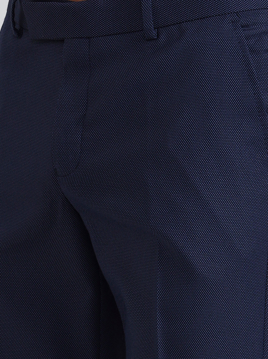 Navy Blue Printed Slim Fit Formal Trouser | Greenfibre