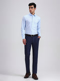Navy Blue Printed Slim Fit Formal Trouser | Greenfibre
