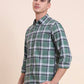Green Checked Slim Fit Casual Shirt | Greenfibre