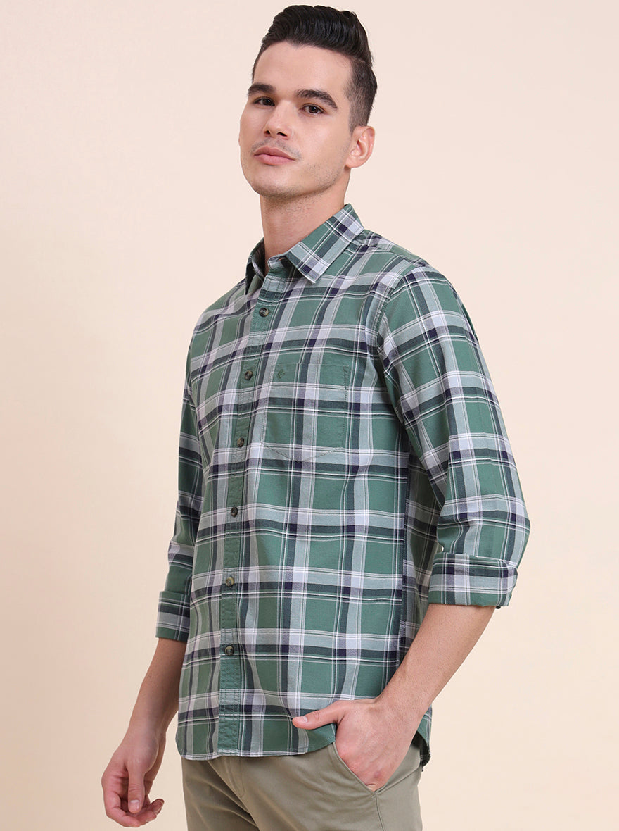 Green Checked Slim Fit Casual Shirt | Greenfibre