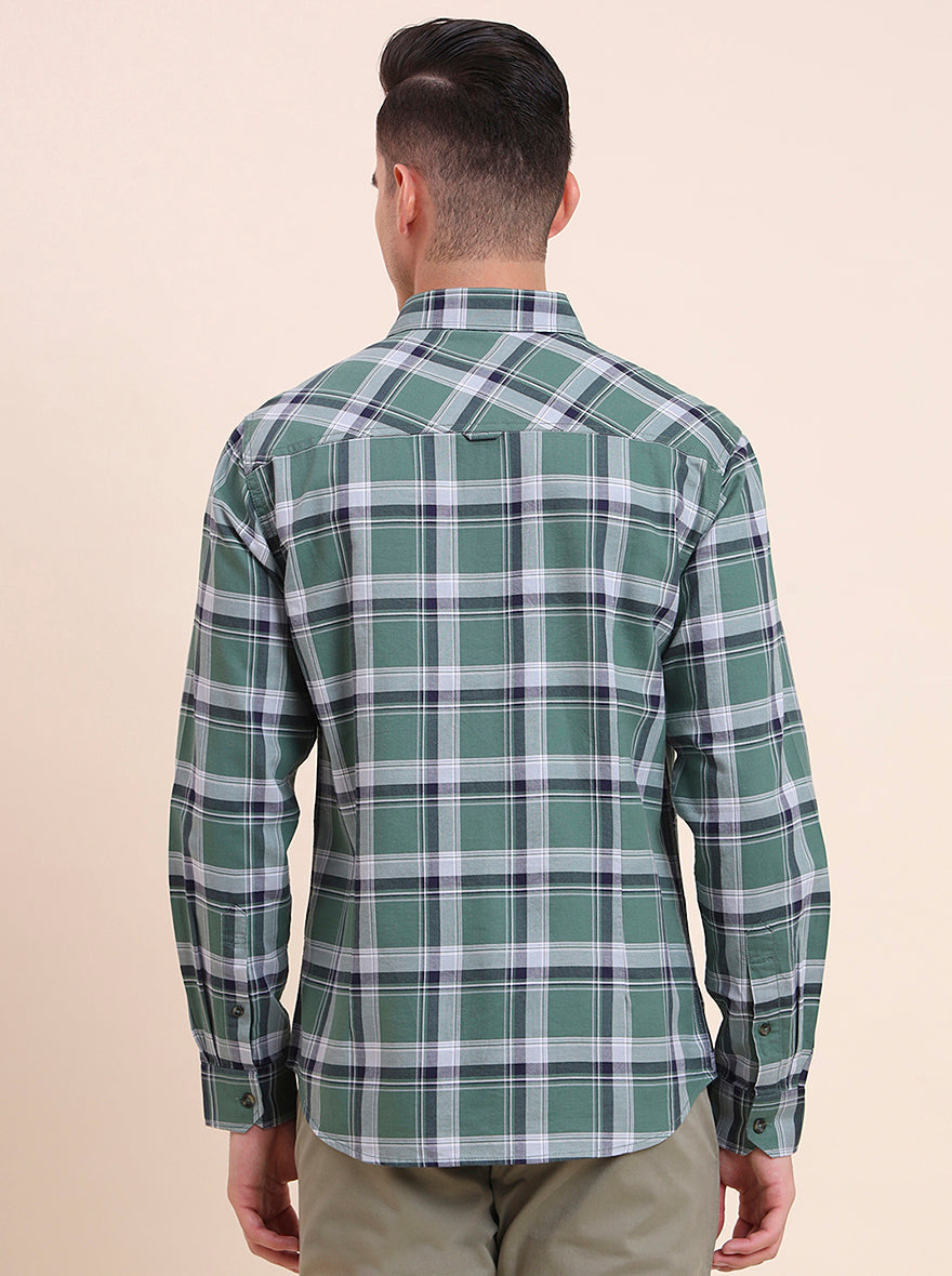 Green Checked Slim Fit Casual Shirt | Greenfibre