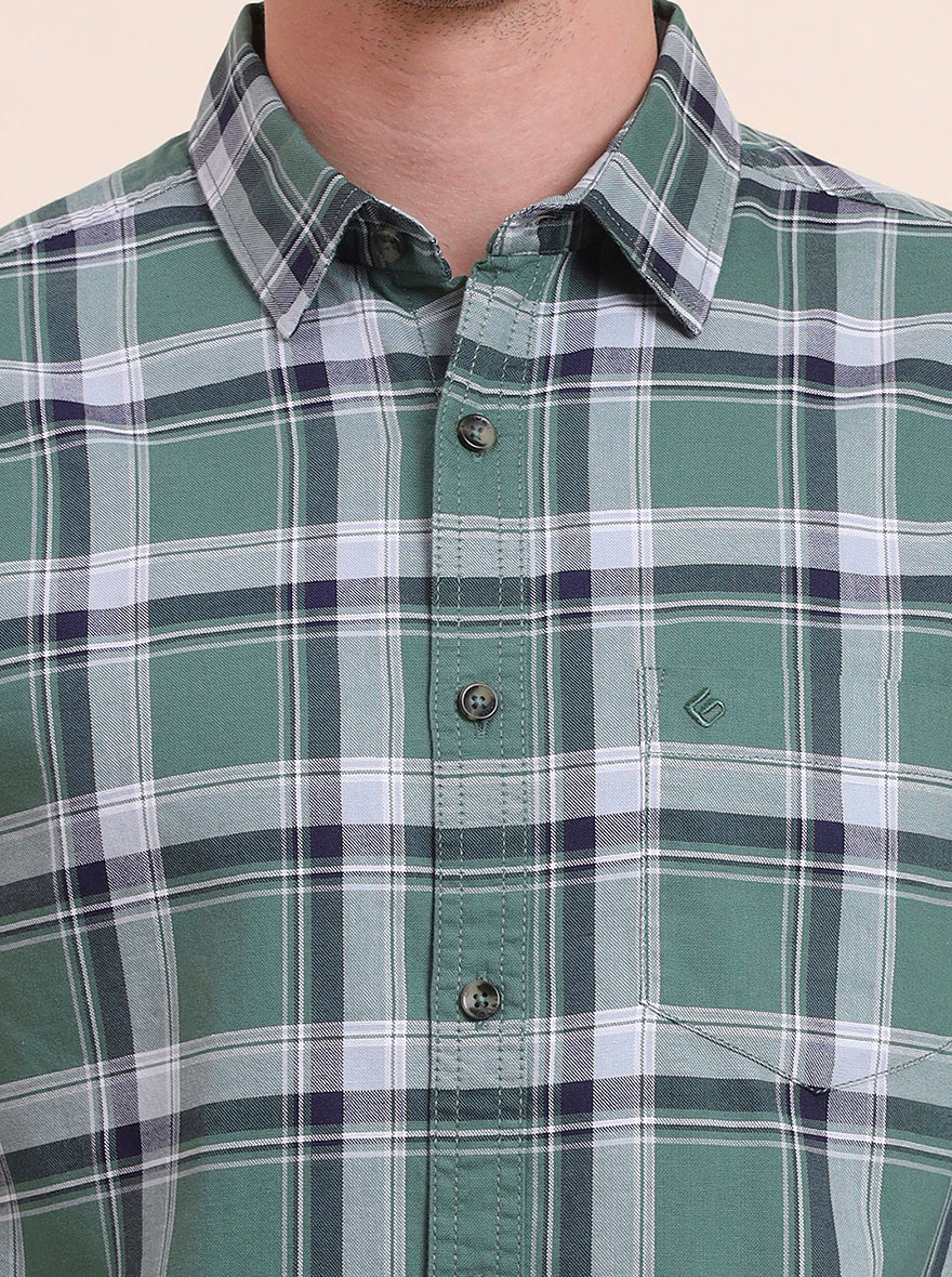 Green Checked Slim Fit Casual Shirt | Greenfibre