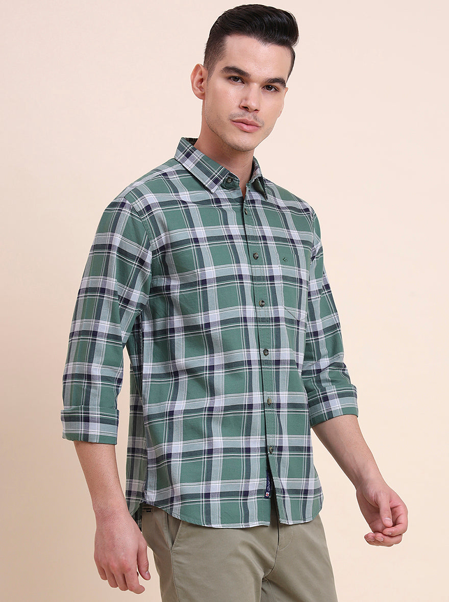 Green Checked Slim Fit Casual Shirt | Greenfibre