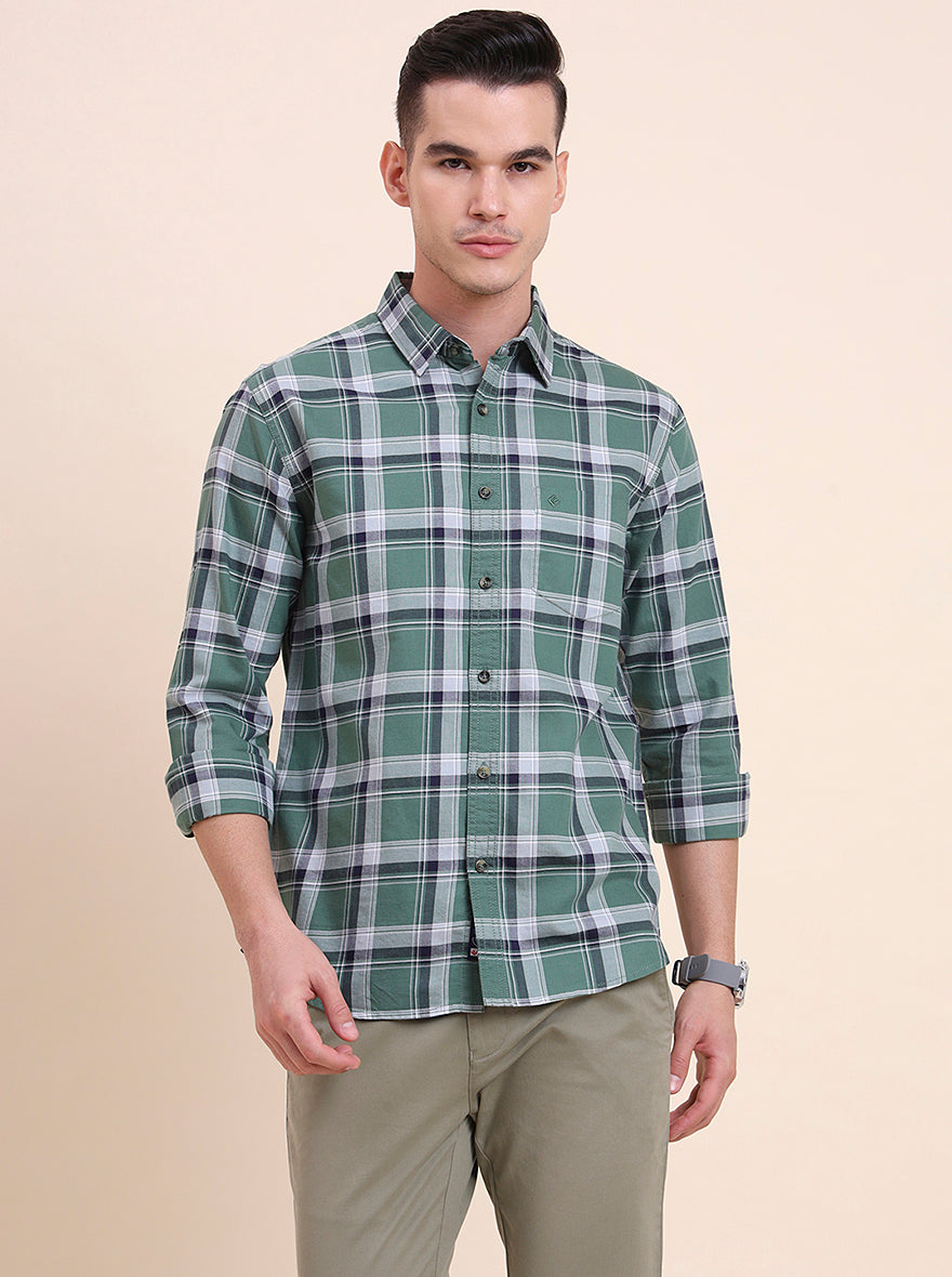 Green Checked Slim Fit Casual Shirt | Greenfibre