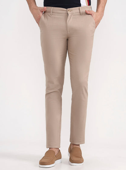 Dark Khaki Solid Super Slim Fit Casual Trouser | Greenfibre