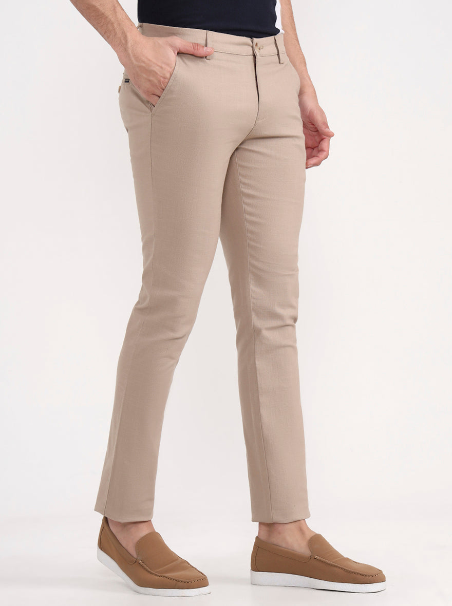 Dark Khaki Solid Super Slim Fit Casual Trouser | Greenfibre