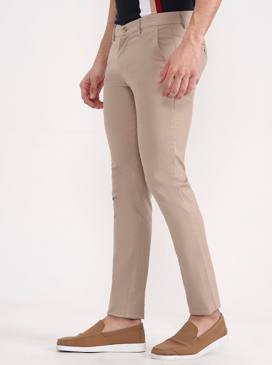 Dark Khaki Solid Super Slim Fit Casual Trouser | Greenfibre
