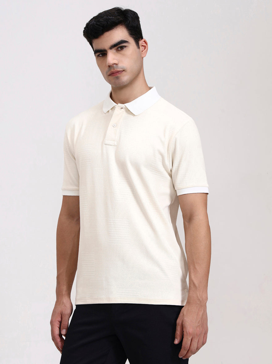 Cream Solid Slim Fit Polo T-Shirt | Greenfibre